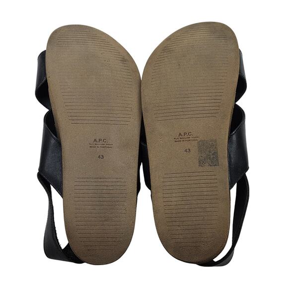 A.P.C. Black Leather Tiago Sandals Men’s EU 43 US 10